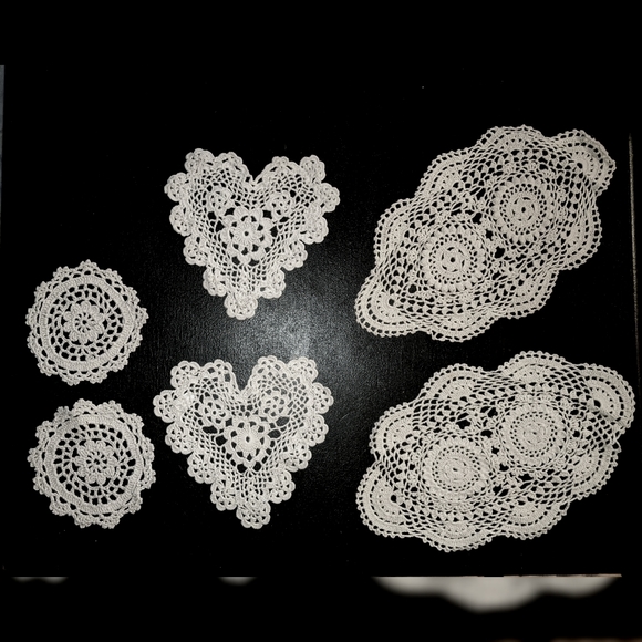 100% cotton handmade lace dollies 3 shapes bundle